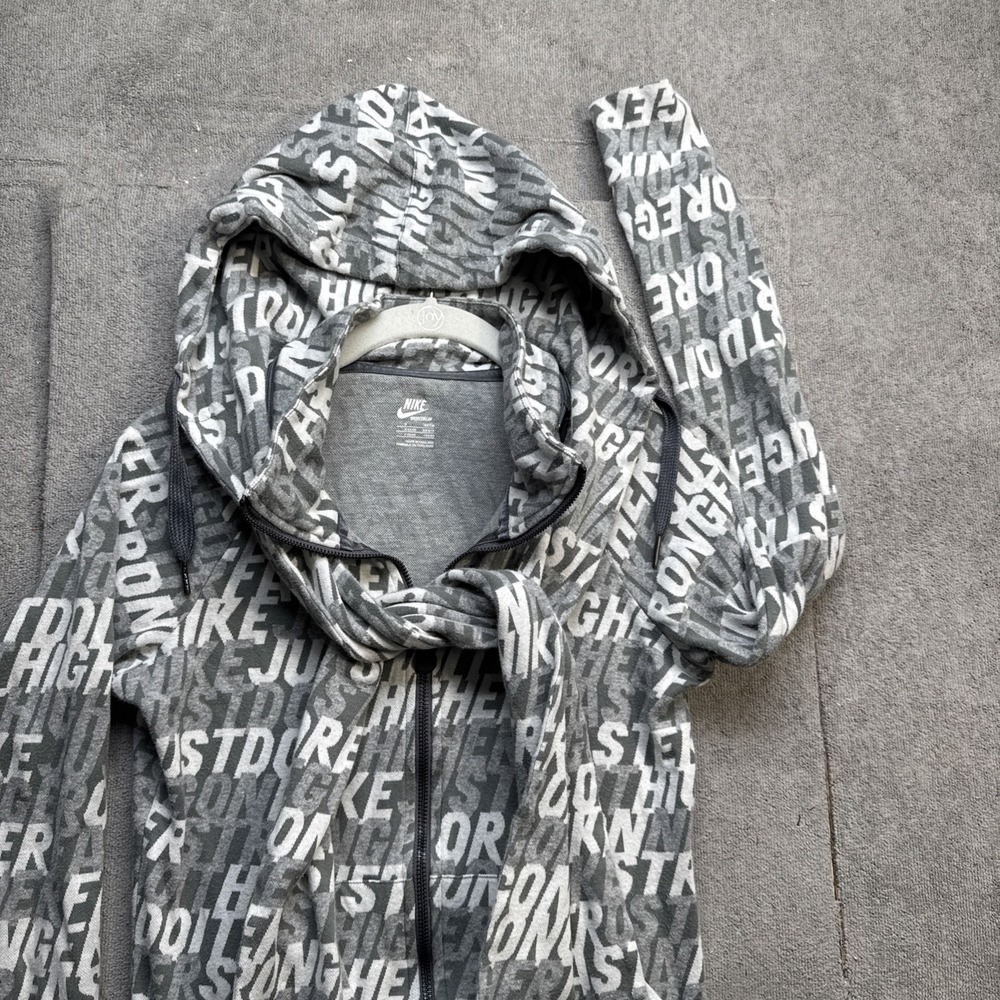 Nike Women's Gray White Graphic Print Hooded Tie Front Jacket Size Small
